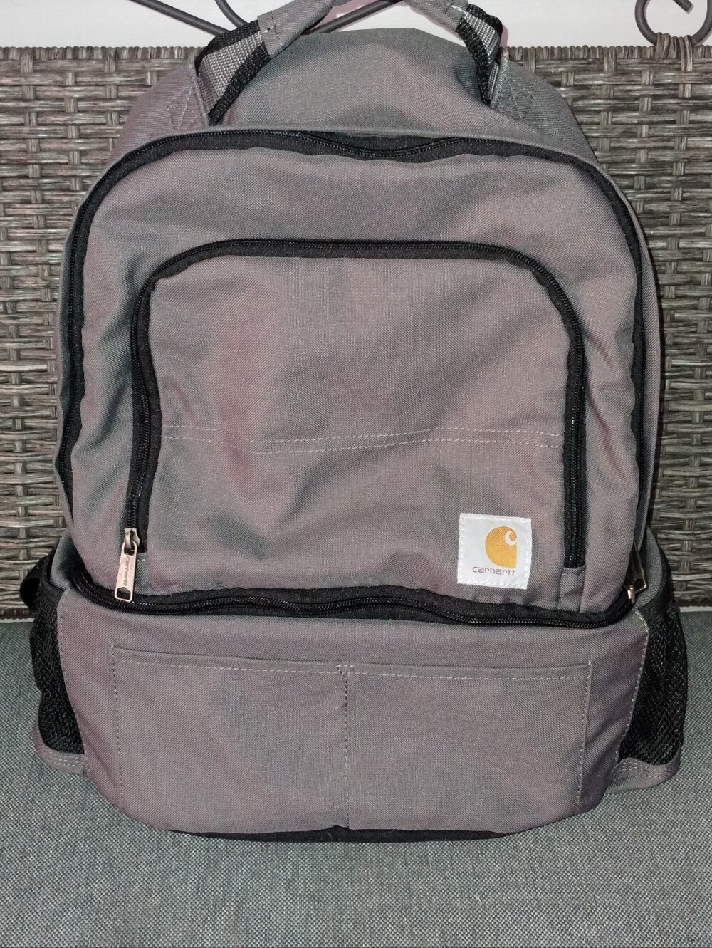Carhartt Gray Insulated Cooler Backpack Bottom Lunch Compartment Work School Bag